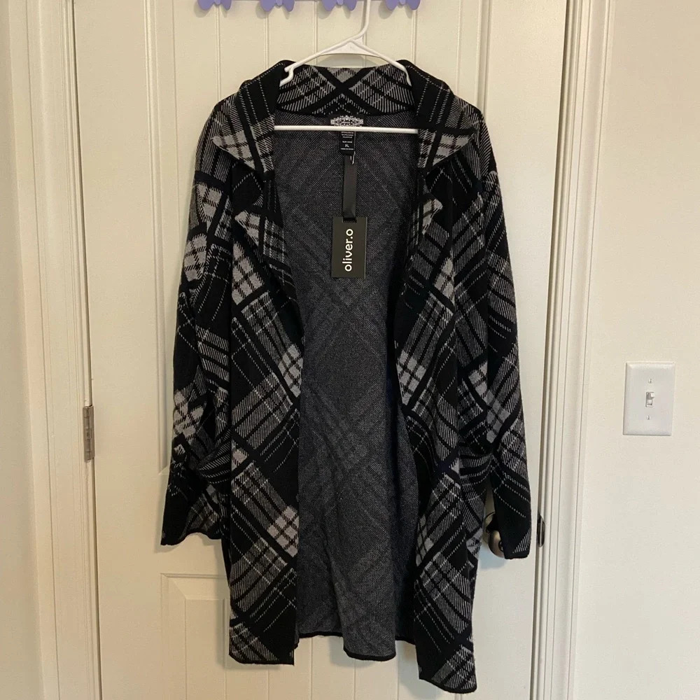 NWT‎ | Oliver O women’s twill plaid patterned open front jacket — XL